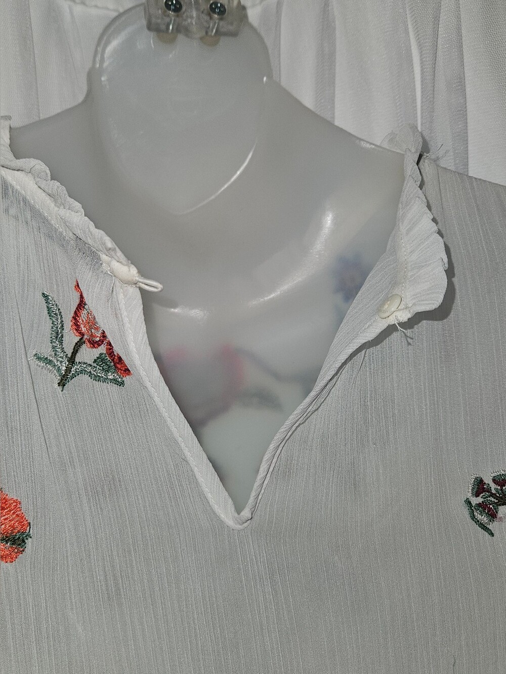 ZARA Boho Embroidered Floral Ruffle White Mini Dress - Picture 8 of 16